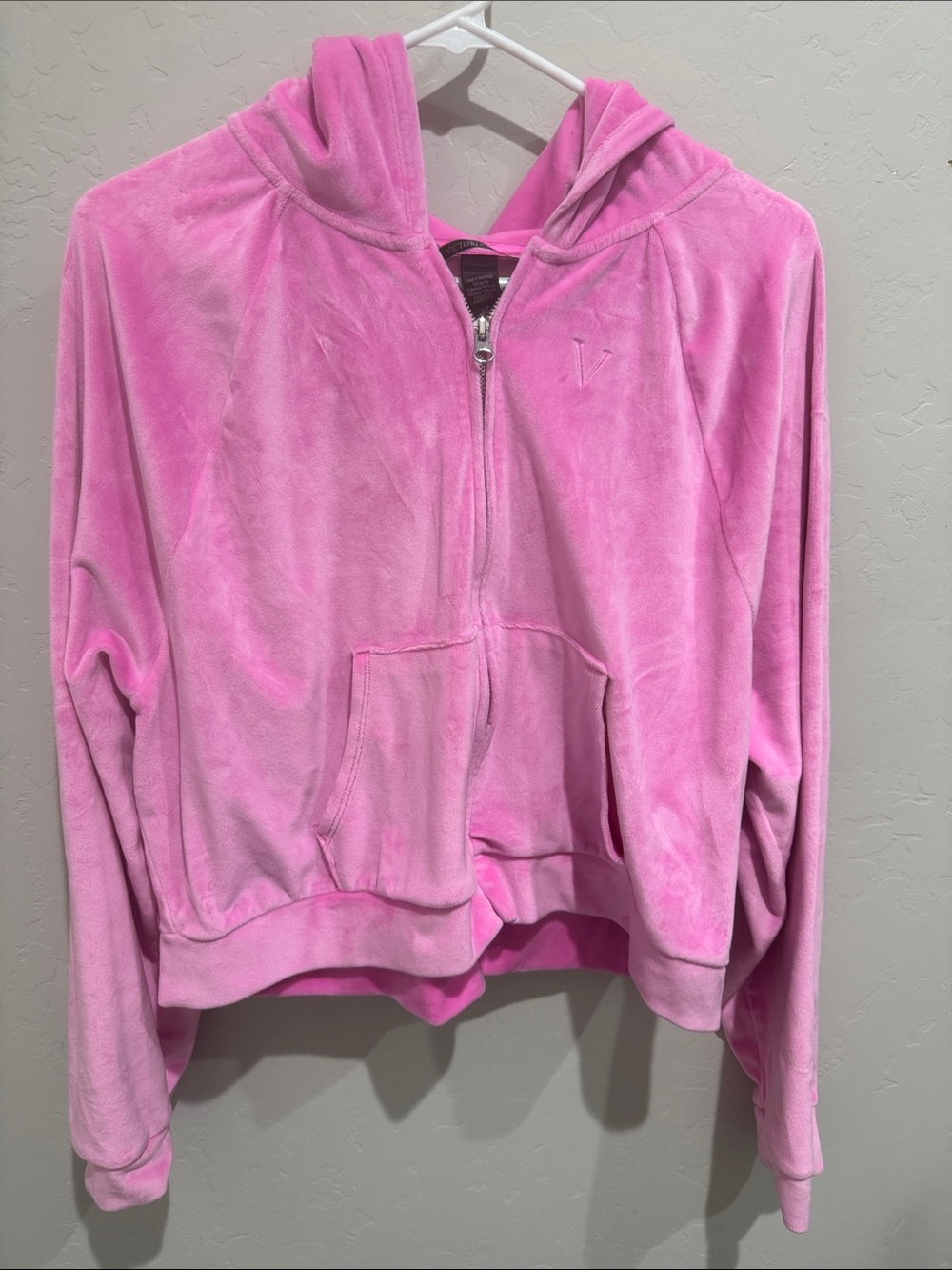 Victoria's Secret Pink Velour Cropped Zip-Up Hoodie - Bubblegum Pink